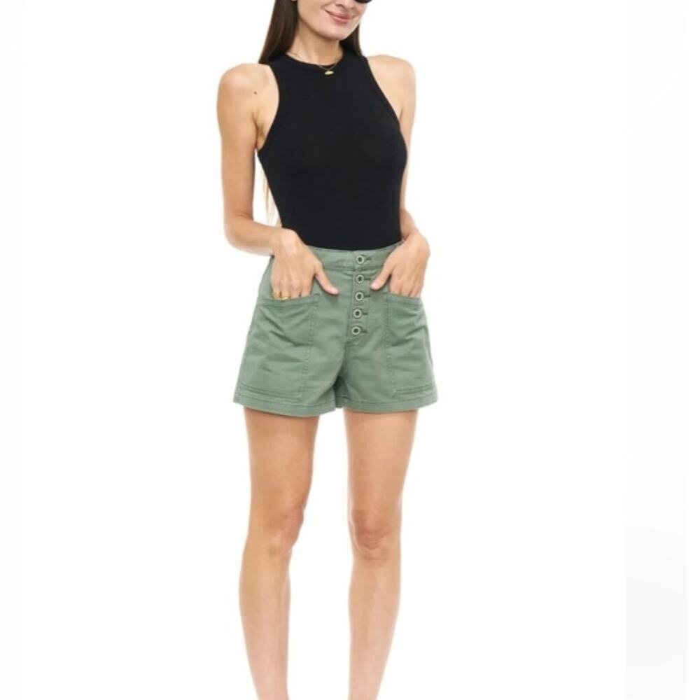 Pistola Tammy High Rise Olive Green Button Front Shorts Size‎ 30